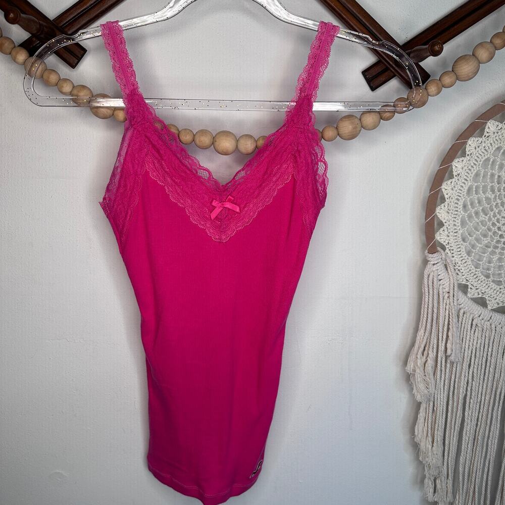 Vintage Y2K Hollister Hot Pink Lace Trim Cami